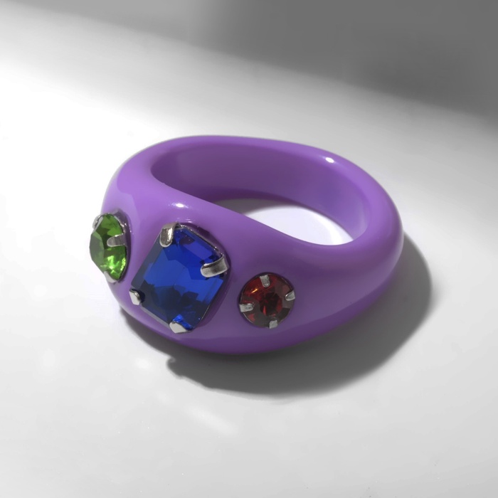 Кольцо с камнем «Блеск», пластиковое, фиалетовый, размер 17.5 - Фото 1