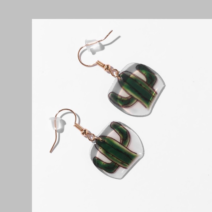 Серьги пластик «Кактусы», в квадрате, зелёные