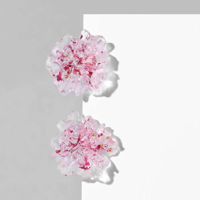 Серьги пластик «Цветы» волнистые, цвет бело-розовый - фото 1907804776