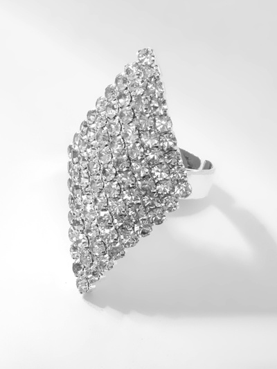 Кольцо «Лёд» ромб, цвет белый в серебре, безразмерное