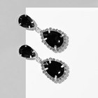 Серьги со стразами «Капля» элегия, цвет чёрно-белый в серебре - фото 18630272