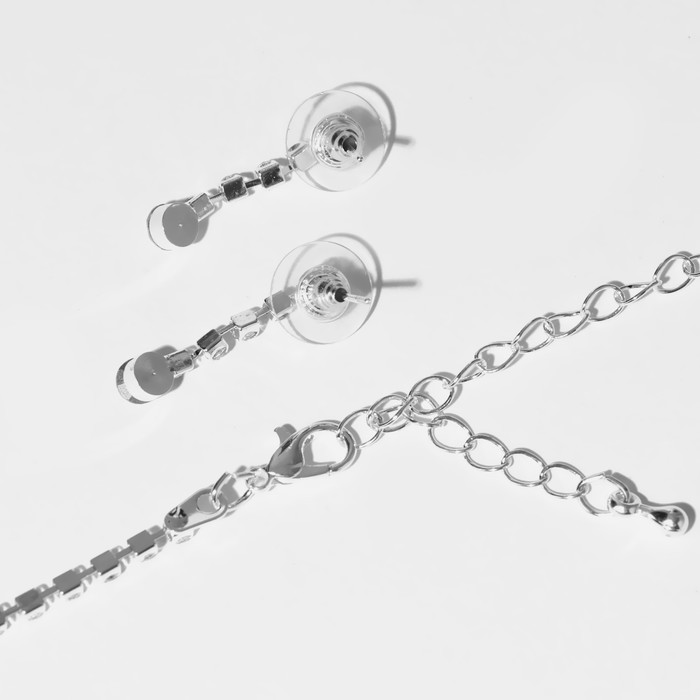 Набор 2 предмета: серьги, колье "Элит" классика, цвет белый в серебре, 30см