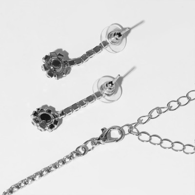 Набор 2 предмета: серьги, колье «Элит», водопад, белый в серебре, 37 см