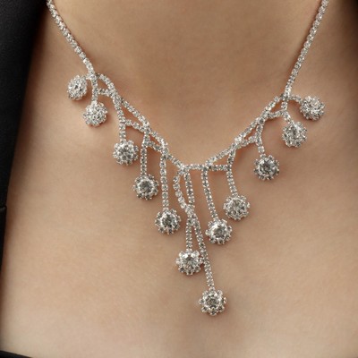 Набор 2 предмета: серьги, колье «Элит», водопад, белый в серебре, 37 см