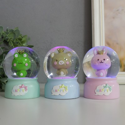 Снежный шар стеклянный «Счастливая зверюшка», световой, 6×6×8.5 см, МИКС