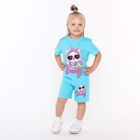 Комплект (футболка, шорты) для девочки, цвет голубой, рост 128 см