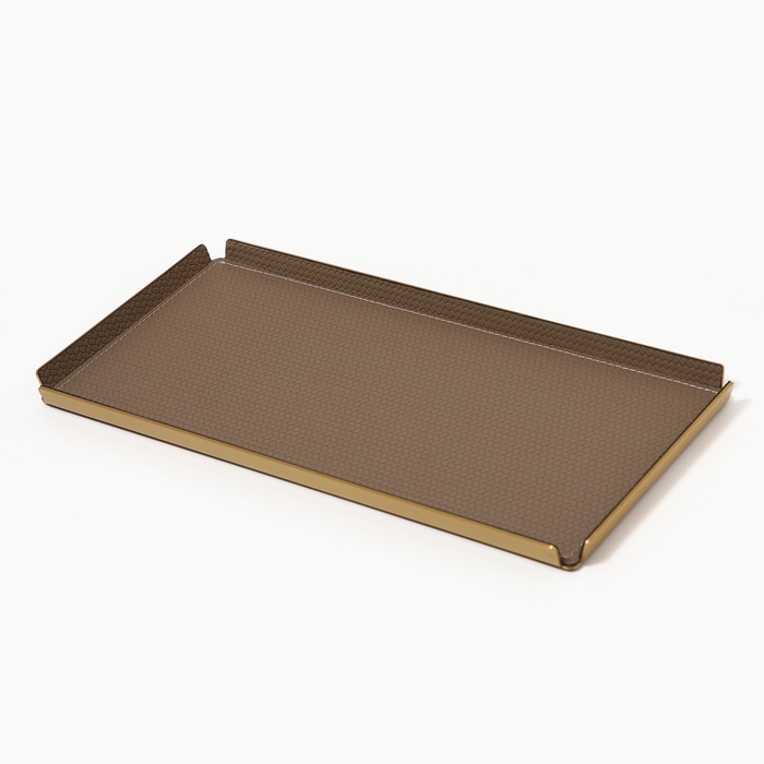 Поднос металл, экокожа прямоугольный 37,5 х 18,5 см, цвет коричневый