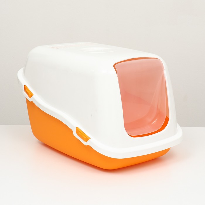 Pet-it домик-туалет для кошек COMFORT, (совок в наборе), 57x39x41, оранжевый/белый - Фото 1