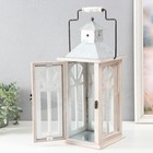 Подсвечник дерево "Морской фонарь. Домик" потёртый белый 16,5х16,5х40 см - фото 22610109