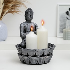 Подсвечник "Будда медитирующий" серый, 24см