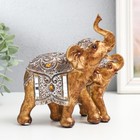 Сувенир полистоун "Слон со слонёнком - попона с узорами и янтарём" 16,5х10х17,5 см - Фото 4