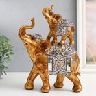 Сувенир полистоун "Слон со слонёнком на спине - попона с узорами и янтарём" 18,5х9х25,5 см - фото 319939252