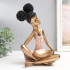 Сувенир полистоун "Девочка с кудрявыми хвостиками, с блюдом" розово-золотой 17х12х27 см - фото 22626127
