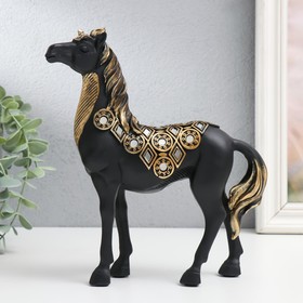 Сувенир полистоун "Императорский чёрный конь, с зеркалами" 19х5,5х21,5 см