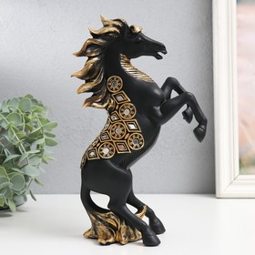 Сувенир полистоун "Императорский чёрный конь, с зеркалами - на дыбах" 14,5х7х24,5 см