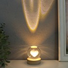 Сувенир стекло подсветка "Облачное сердечко" d=6 см подставка дерево, USB 6,5х6,5х7,5 см - фото 10822656