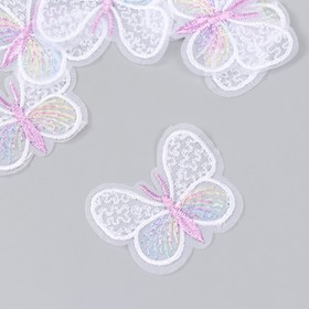 Декор для творчества текстиль вышивка "Бабочка сиренево-белая" 4,5х4 см