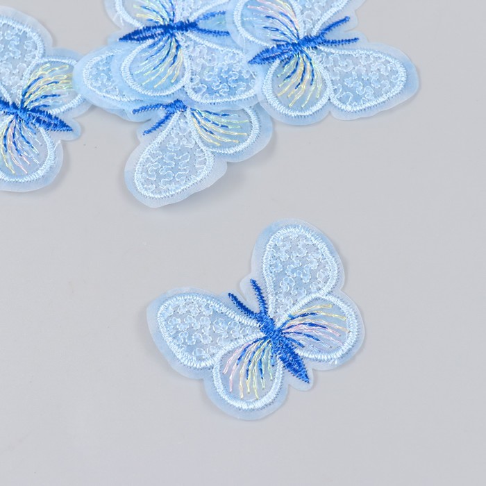 Декор для творчества текстиль вышивка "Бабочка синяя" 4,5х4 см - Фото 1