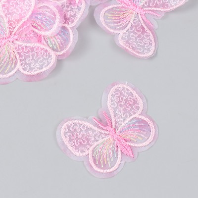 Декор для творчества текстиль вышивка "Бабочка розовая" 4,5х4 см