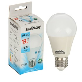 

УЦЕНКА Лампа cветодиодная Smartbuy, E27, A60, 13 Вт, 4000 К, дневной белый свет