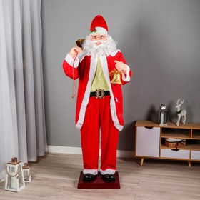 Дед Мороз "С колокольчиком и мешком" реакция на движение, танцует, 180 см, красный