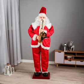 Дед Мороз "С саксофоном" реакция на движение, танцует, 180 см, красный
