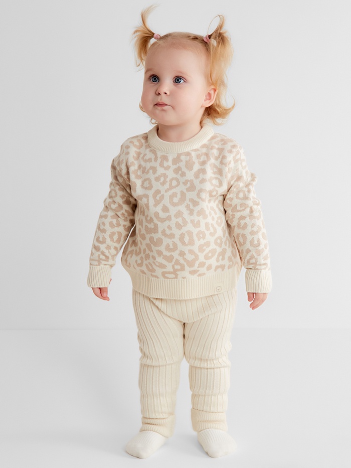 Костюм для девочки (джемпер, штаны) вязаный «Крошка Я» Leo Baby, рост 68-74 см, бежевый - Фото 1