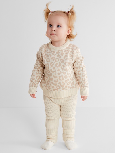 Костюм для девочки (джемпер, штаны) вязаный «Крошка Я» Leo Baby, рост 74-80 см, бежевый