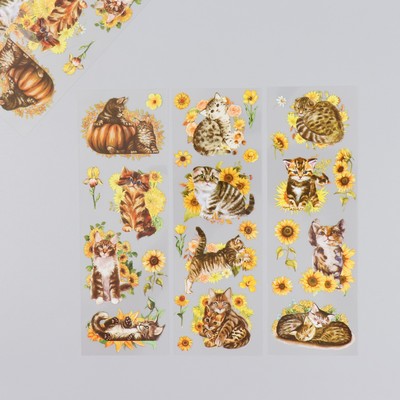Наклейки для творчества "Полосатые котики и жёлтые цветы" набор 6 листов 18х6 см