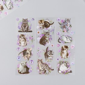 Наклейки для творчества "Полосатые котики и сиреневые цветы" набор 6 листов 18х6 см