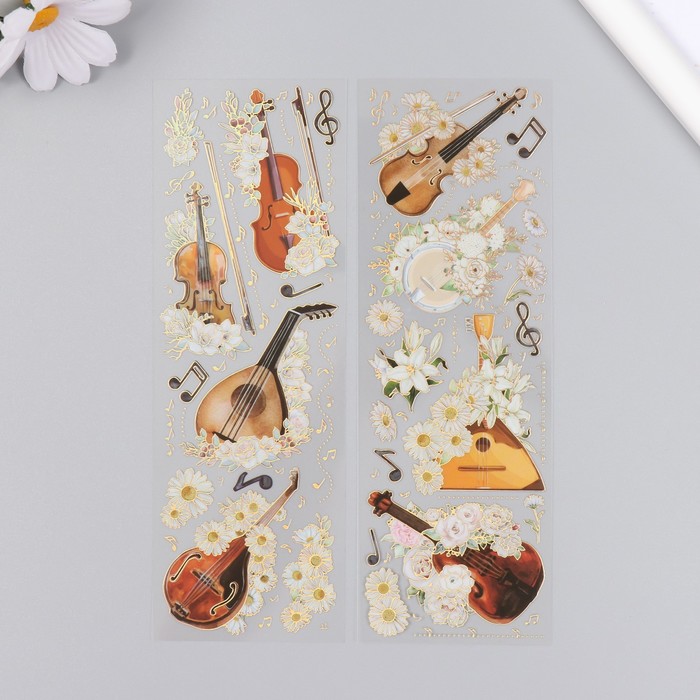 Наклейки для творчества "Струнные инструменты и белые цветы" набор 2 листа 17,5х6 см - Фото 1