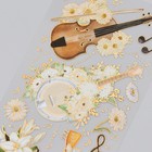 Наклейки для творчества "Струнные инструменты и белые цветы" набор 2 листа 17,5х6 см - фото 7196711