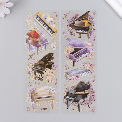 Наклейки для творчества "Клавишные инструменты и цветы" набор 2 листа 17,5х6 см