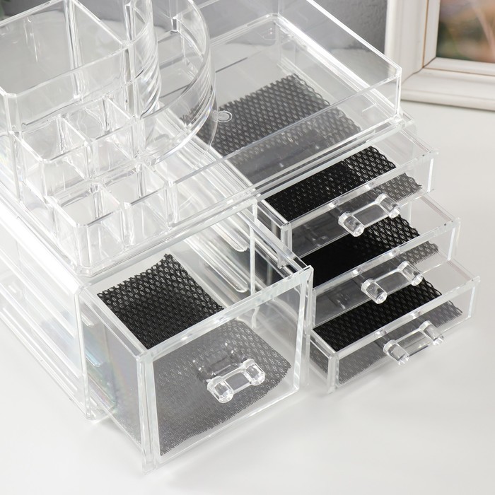 Шкатулка-органайзер пластик 4 ящика прозрачная 19х14х24 см