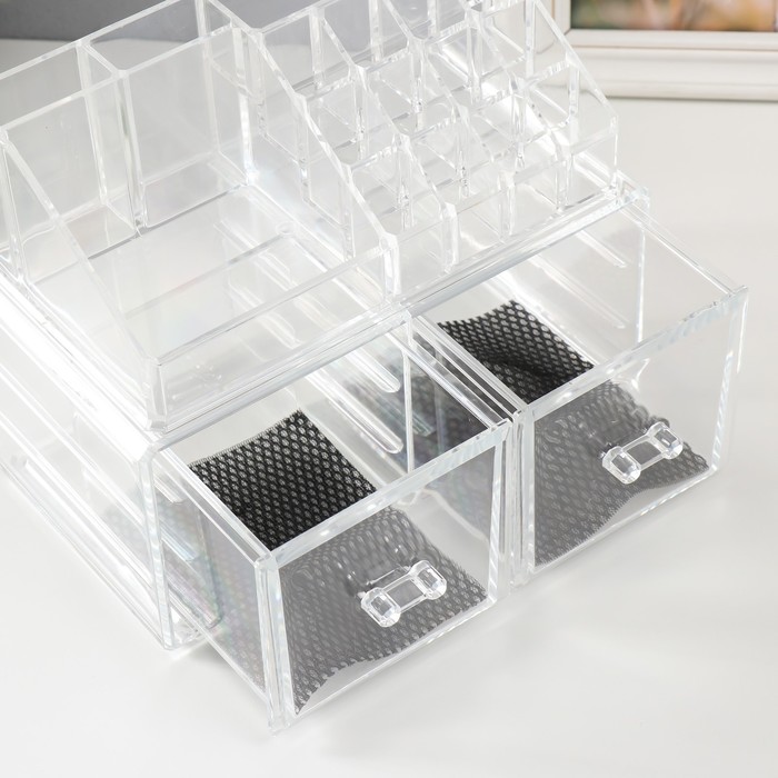 Шкатулка-органайзер пластик 2 ящика прозрачная 19х24х14 см