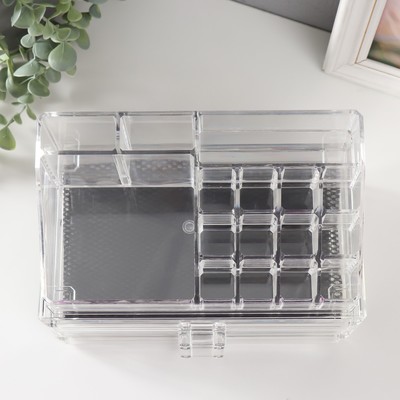Шкатулка - органайзер для хранения мелочей, украшений 3 ящика, пластик, прозрачная, 19×24×14 см