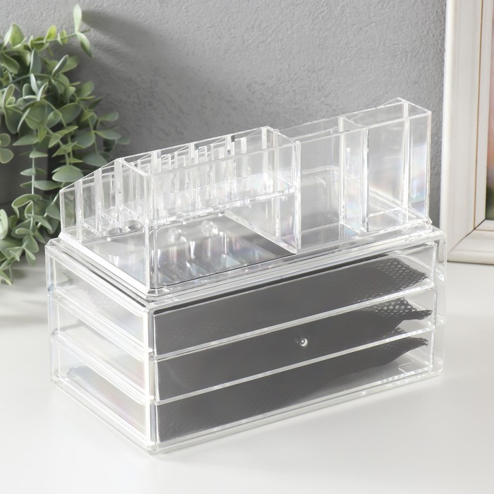 Шкатулка-органайзер пластик 3 ящика прозрачная 19х24х14 см