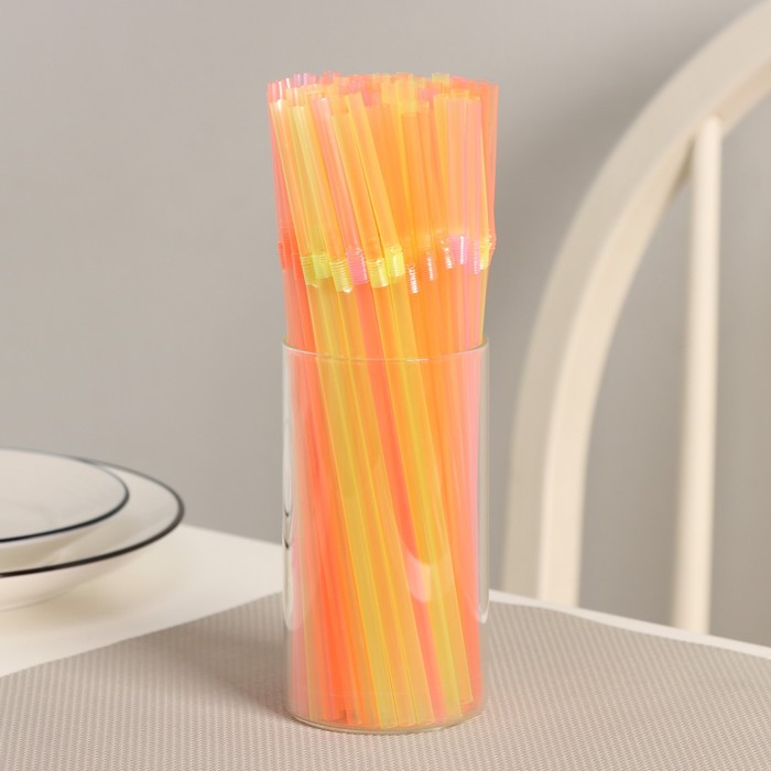 Трубочки одноразовые для коктейля, 0,5×21 см, 100 шт, с гофрой, цвет микс - Фото 1