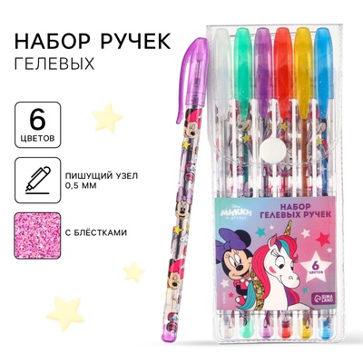 Ручка гелевая с блёстками, в наборе 6 цветов, Единорог, «Мышка»