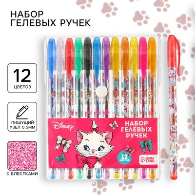 Ручки гелевые с блестками, 12 цветов, «Коты»
