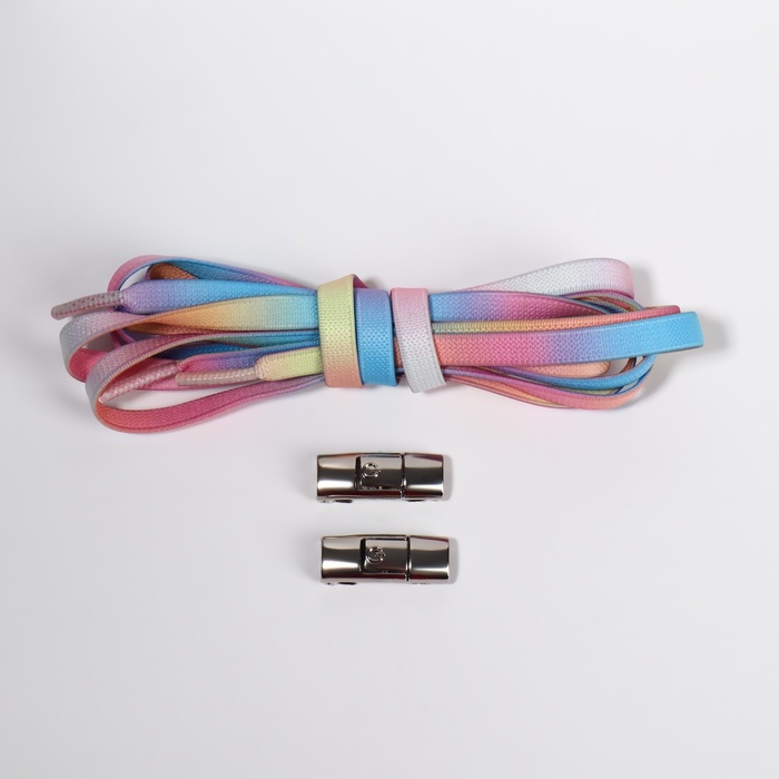 Шнурки для обуви, пара, с плоским сечением и фиксатором, 100 см, цвет разноцветный