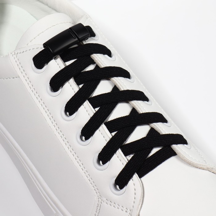 Шнурки для обуви, пара, с плоским сечением и фиксатором, 100 см, цвет чёрный