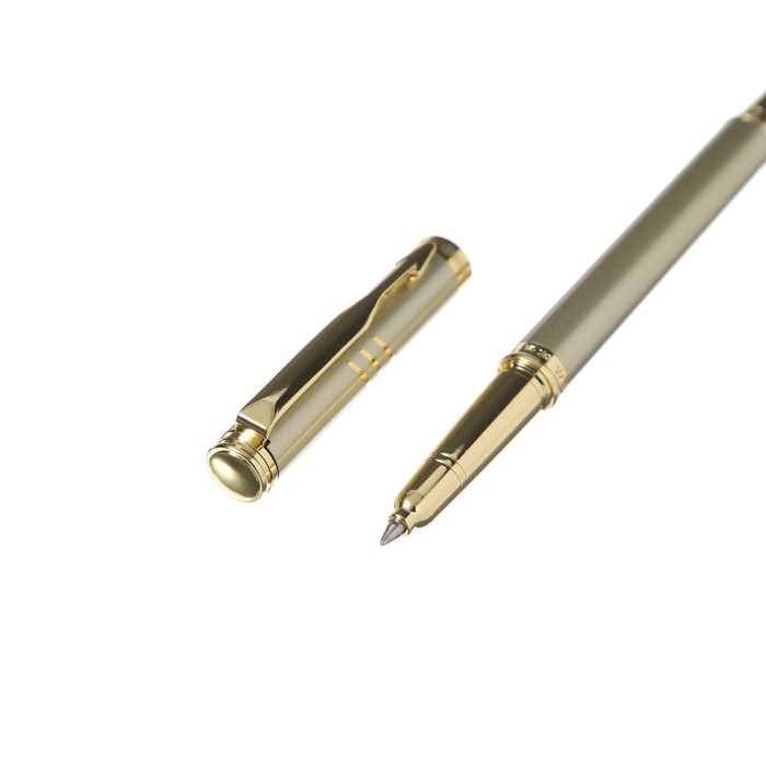 Ручка подарочная роллер в кожзам футляре ПБ IT, корпус матовое золото/золото