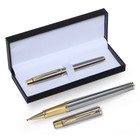 Ручка подарочная роллер в кожзам футляре, корпус серебро, золото - фото 8200222
