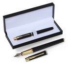 Ручка подарочная перьевая в кожзам футляре, корпус матовый черный, золото - фото 10926467