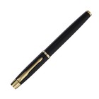 Ручка подарочная перьевая в кожзам футляре, корпус матовый черный, золото - фото 10926468