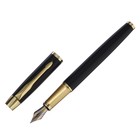 Ручка подарочная перьевая в кожзам футляре, корпус матовый черный, золото - фото 10926469