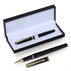 Ручка подарочная роллер в кожзам футляре, корпус черный, золото - фото 319941191