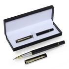 Ручка подарочная роллер в кожзам футляре, корпус черный, золото, серебро - фото 8200242