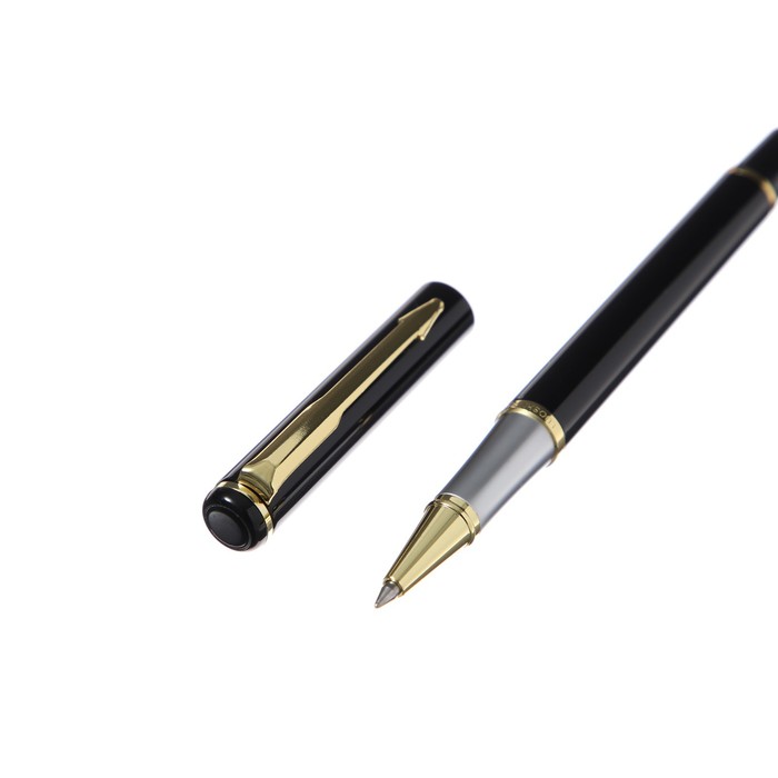 Ручка подарочная роллер в кожзам футляре ПБ IT, корпус черный/золото/серебро